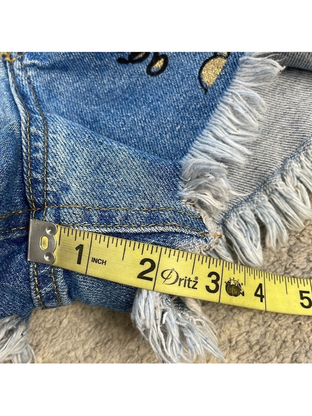 Zara Blue Denim Graffiti Jean Shorts with Black & Gold Accents - Picture 9 of 9
